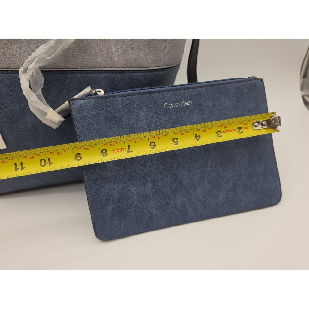 New Leather Calvin Klein purse Blue Gray Tote Purchased From Neiman Marcus. - Picture 4 of 15